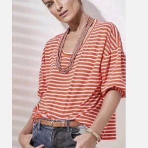 CAbi Orange Striped Short Sleeve Tee